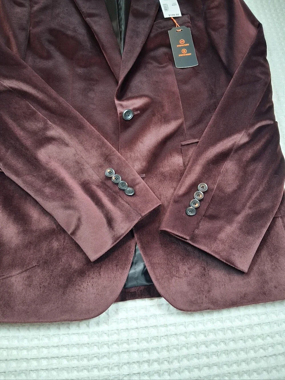 Egara Men's Warehouse Velvet Dinner Jacket Size 40R Skinny Fit Dark Wine NWT